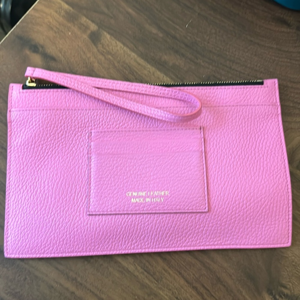 Italian leather bubble gum pink wristlet